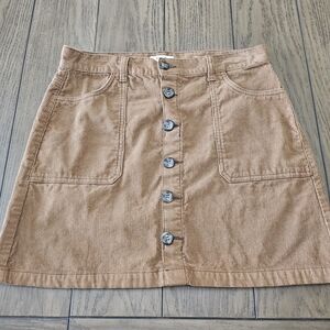Corduroy Button-Front Tan Skirt